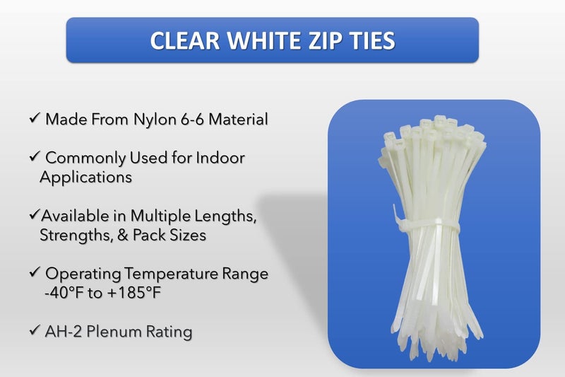 Kable Kontrol Heavy Duty Cable Zip Ties 50 Pcs 60 Inch, Natural White, 175 Lbs Tensile Strength, Self-locking Nylon Clear Plastic Wire Ties wraps for Indoor or Outdoor Use - Image 3
